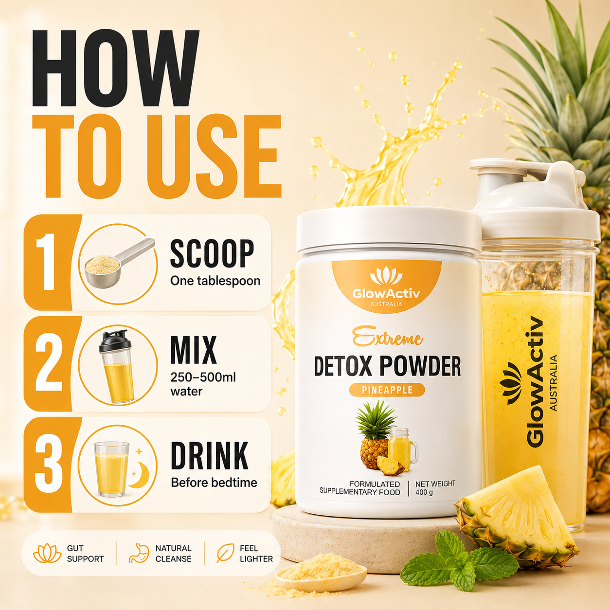 Extreme Detox & Gut Cleanse Powder – Pineapple Landing 2 Detox Powder Glowactiv