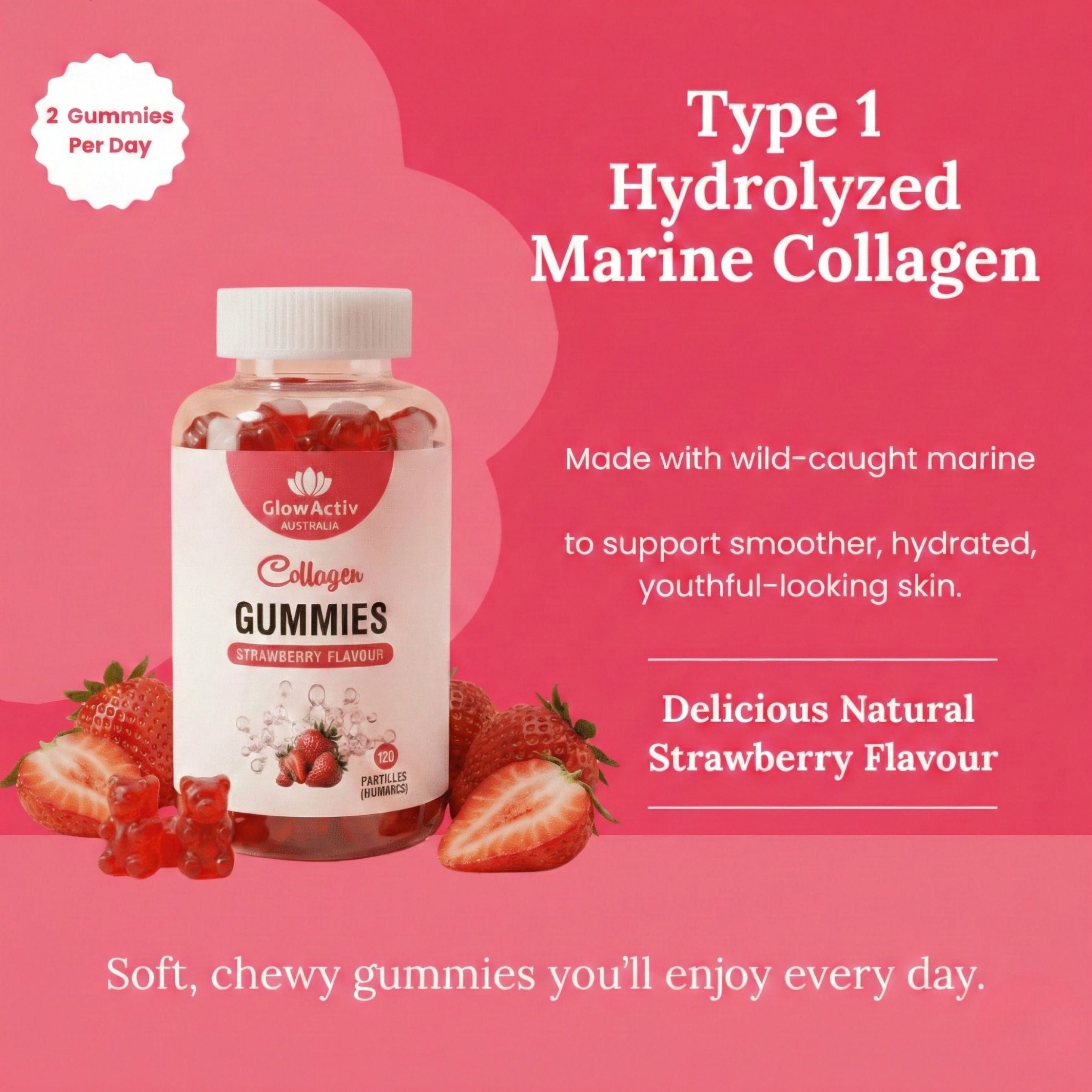 Marine Collagen Beauty Gummies – Strawberry Glow Collagen Gummies Glowactiv